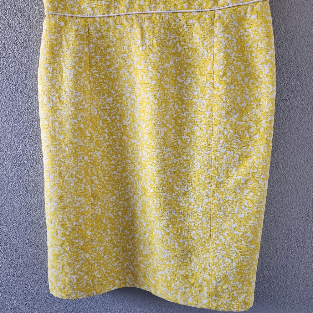 Tahari ASL Dress Size 14 Yellow Mod Embellished Beads Sleeveless Summer Work - Picture 3 of 11